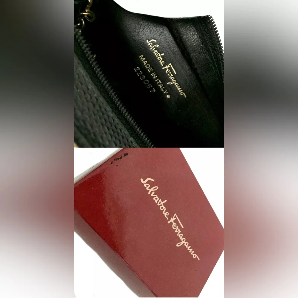 Authentic Salvatore Ferragamo Vara Ribbon Leather Cosmetic Pouch Bag Black - Picture 11 of 11